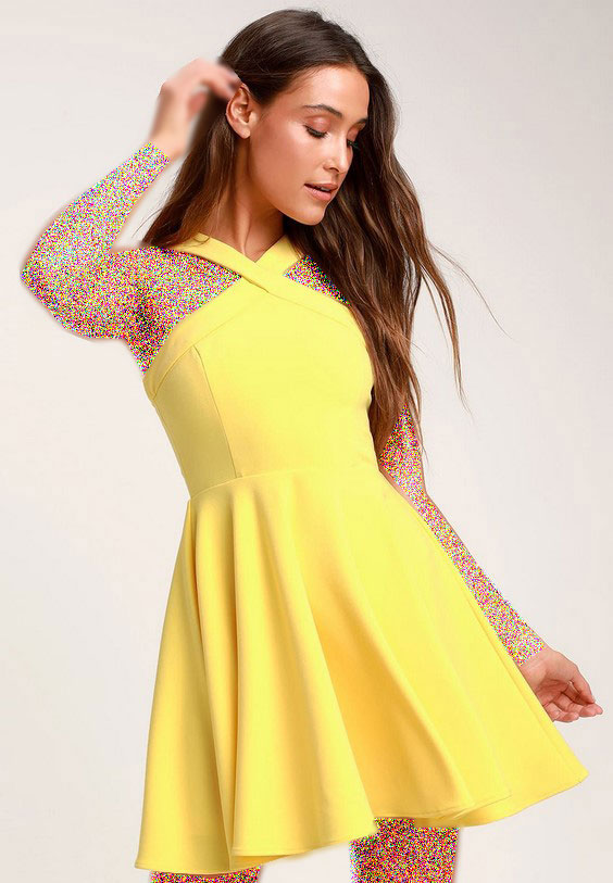مدل لباس مجلسی زرد دخترانه کوتاه