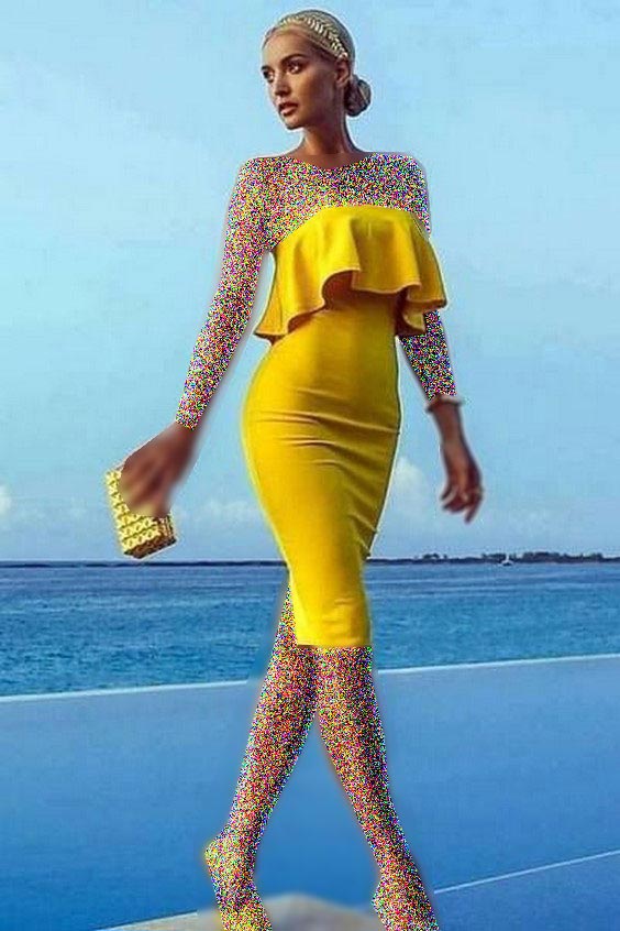 مدل لباس مجلسی زرد آف شولدر