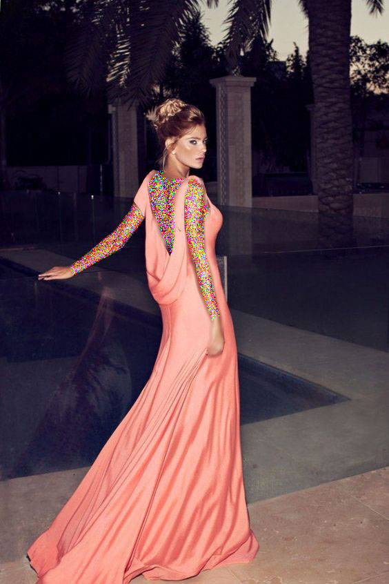 مدل لباس مجلسی مرجانی بلند پشت باز