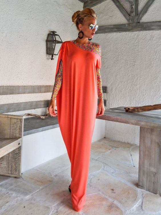 مدل لباس مجلسی مرجانی بلند مدل یک طرفه رومی بلند