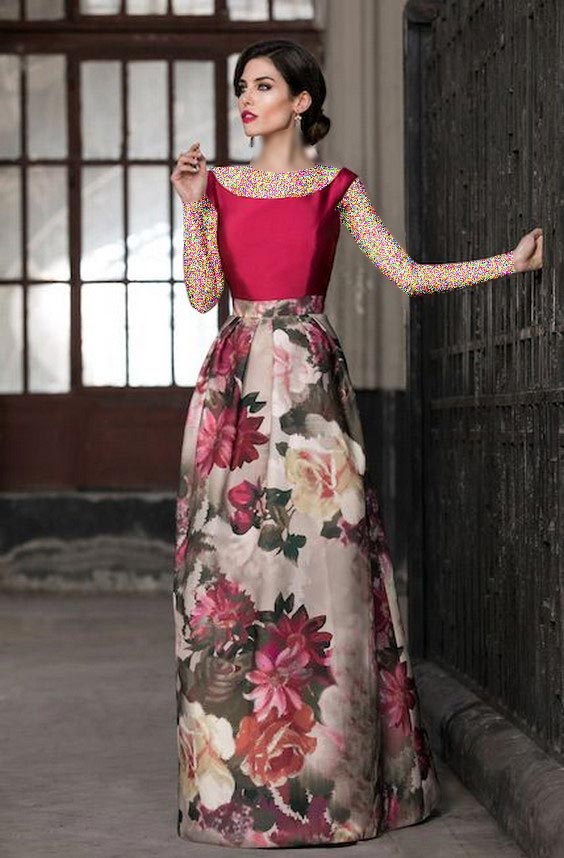 مدل لباس مجلسی گلدار ساتن