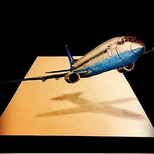 نقاشی سه بعدی کودکانه هواپیما