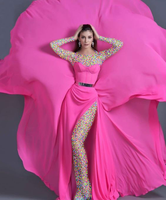 مدل لباس مجلسی صورتی بلند پر رنگ