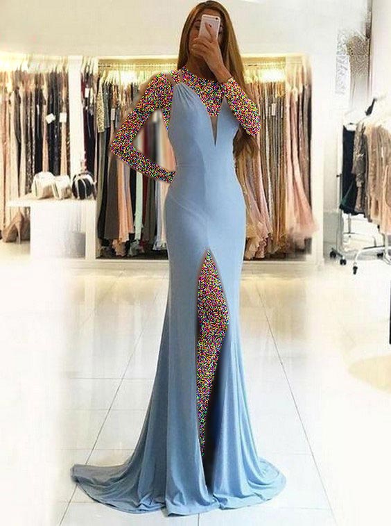 مدل لباس مجلسی آبی بلند
