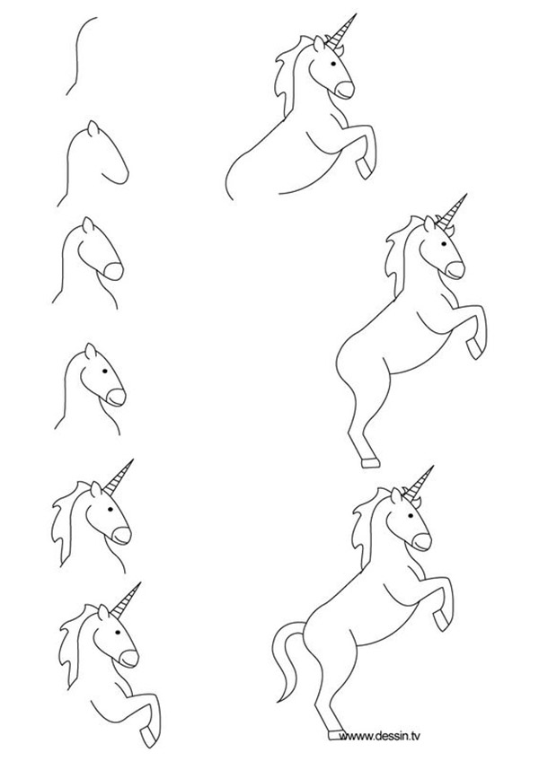 آموزش نقاشی کودکانه اسب تک شاخ