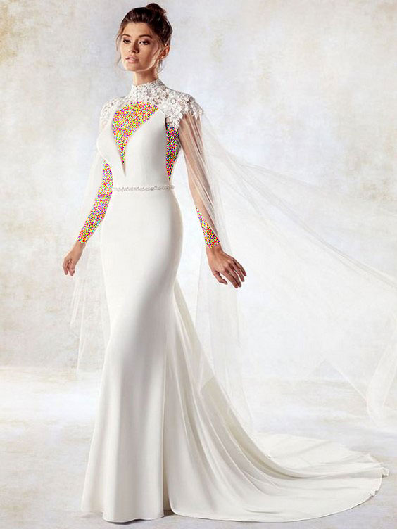 لباس عروس آستین حلقه‌ای با پارچه‌ی گیپور 