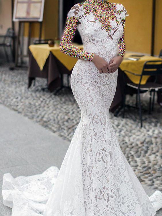 لباس عروس آستین حلقه‌ای لباس عروس آستین حلقه‌ای با مدل دامن ماهی