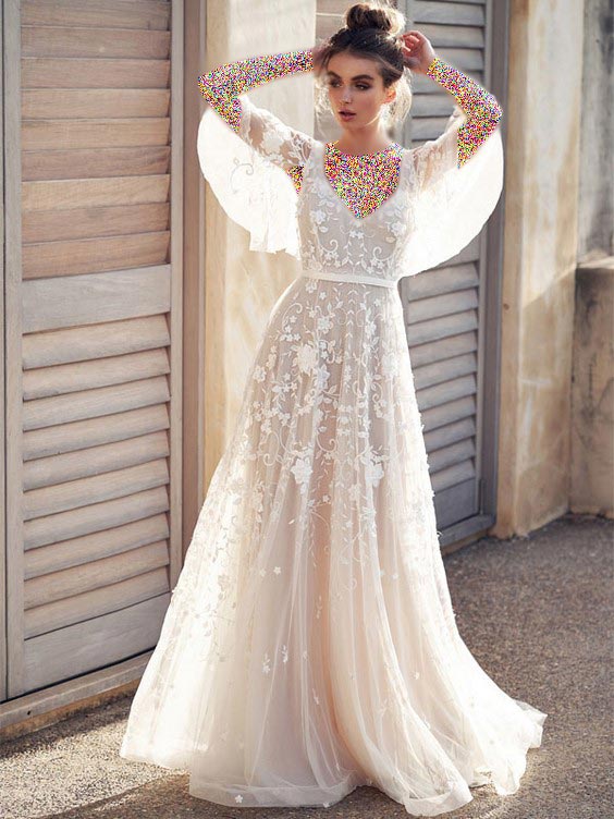 لباس عروس آستین حلقه‌ای با پارچه‌ی دانتل