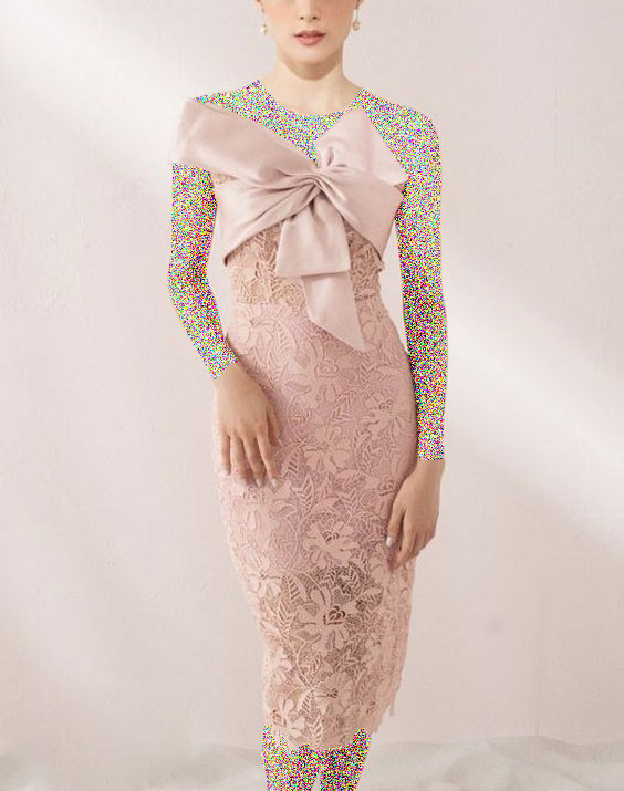 مدل لباس مجلسی گیپور صورتی پاپیون دار