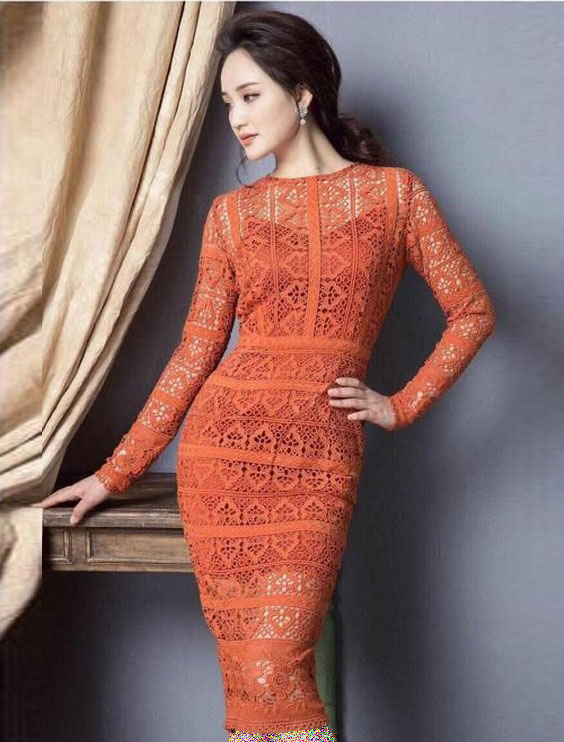 مدل لباس مجلسی گیپور نارنجی