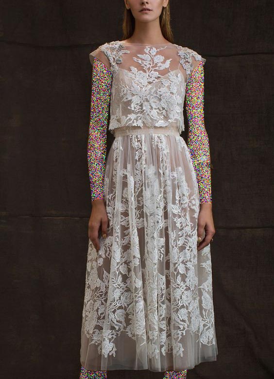 مدل لباس مجلسی گیپور سفید دو تکه