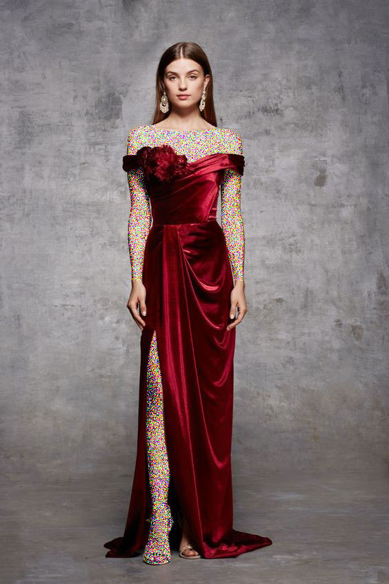 مدل لباس رومی بلند زرشکی ساتن
