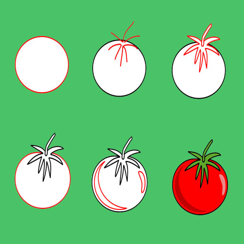 نقاشی ساده گوجه فرنگی 