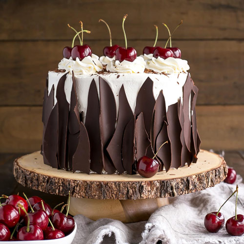 تزیین کیک شکلاتی جنگل سیاه با گیلاس