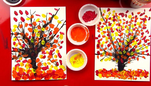 نقاشی کودکانه پاییز با رنگ و روغن