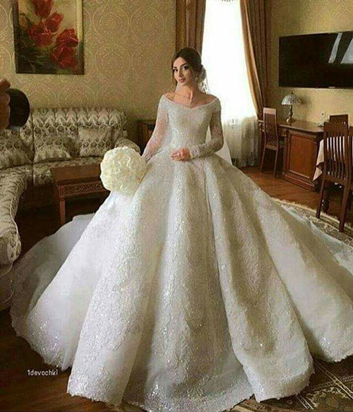 مدل لباس عروس پرنسسی سنگ دوزی شده
