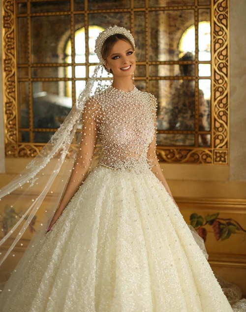 لباس عروس لاکچری مروارید دوزی شده 2020