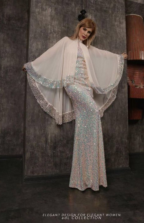 مدل لباس پولکی بلند شنل دار 
