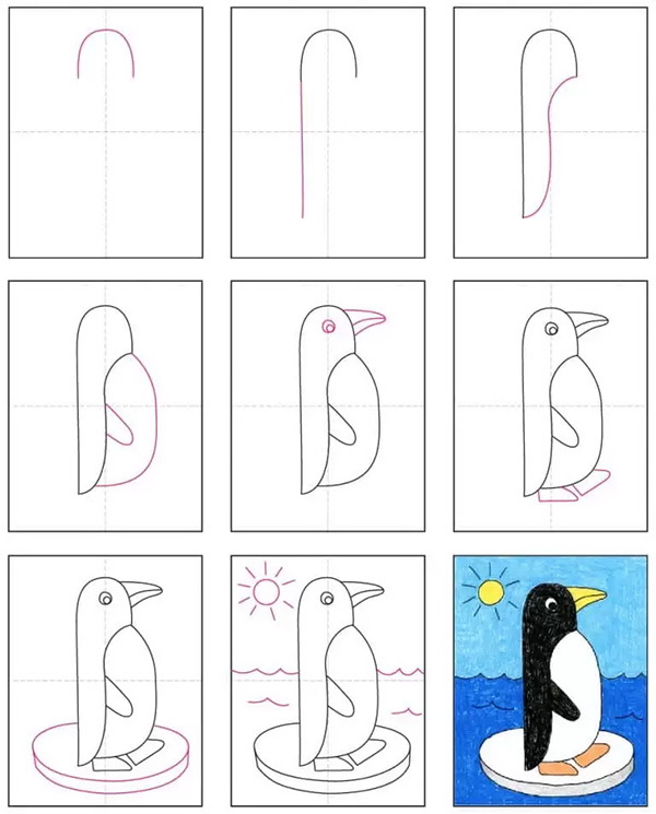 آموزش نقاشی پنگوئن به کودکان