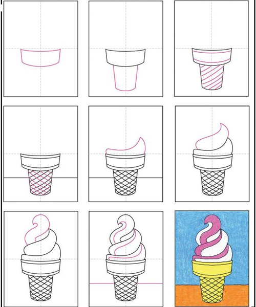 چگونه نقاشی بستنی قیفی بکشیم
