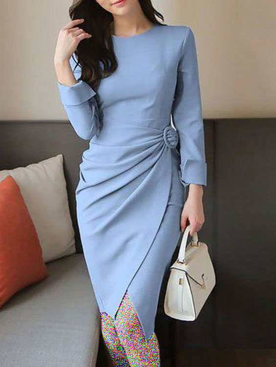 لباس مجلسی با پارچه کرپ آستین بلند زنانه آبی روشن