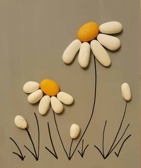 کاردستی گل بابونه با لوبیا سفید