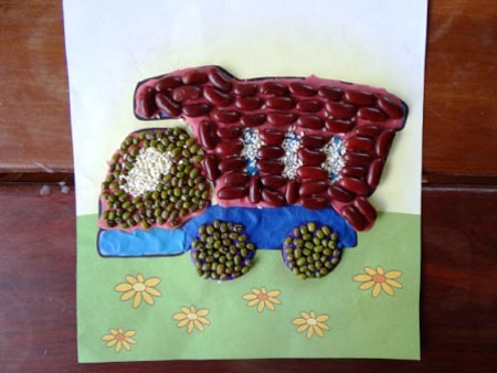 نقاشی ماشین با لوبیا قرمز و ماش