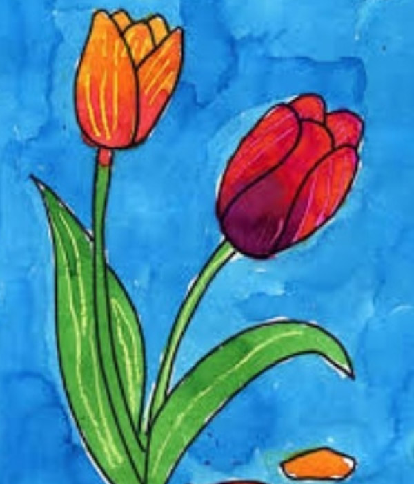 نقاشی گل لاله کودکانه