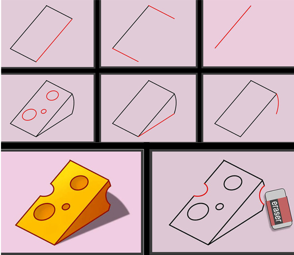 آموزش کشیدن نقاشی پنیر کارتونی