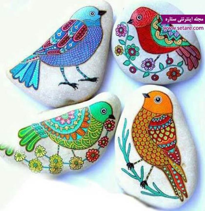 نقاشی روی سنگ به شکل حیوانات - پرنده های مینیاتوری  